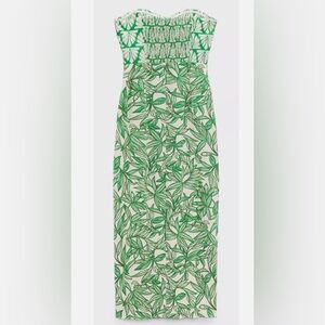ZARA STRAPLESS PRINTED DRESS GREEN BEIGE TROPICAL BANDEAU size XL